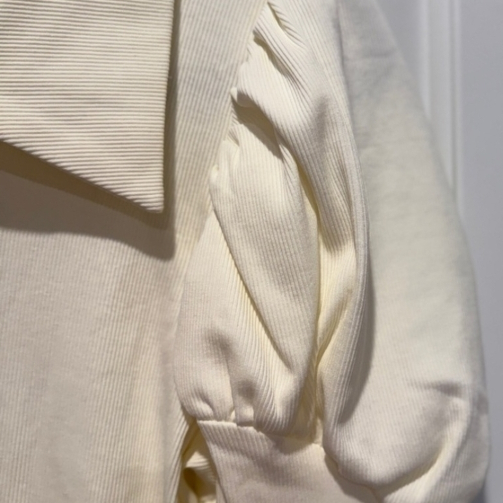 Area Stars Cream Ribbed Top With Puff Sleeves XL NWT - Picture 5 of 5